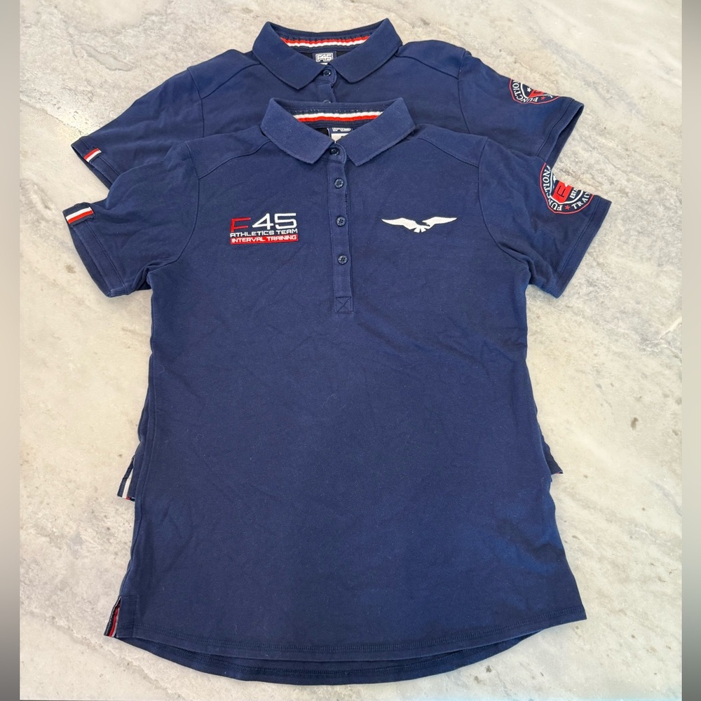 F45 Training coach’s uniform, set of 2 women’s polos, preowned